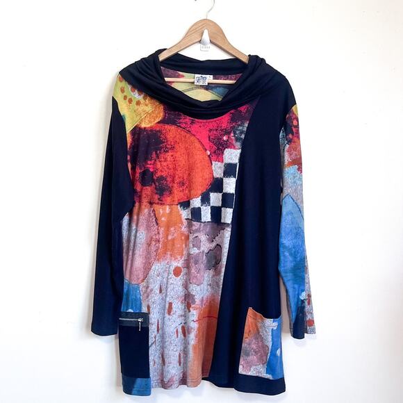 Parsley & Sage Artsy Lagenlook Tunic Top Size XL Art To Wear Boho Avant Garde - Picture 2 of 10